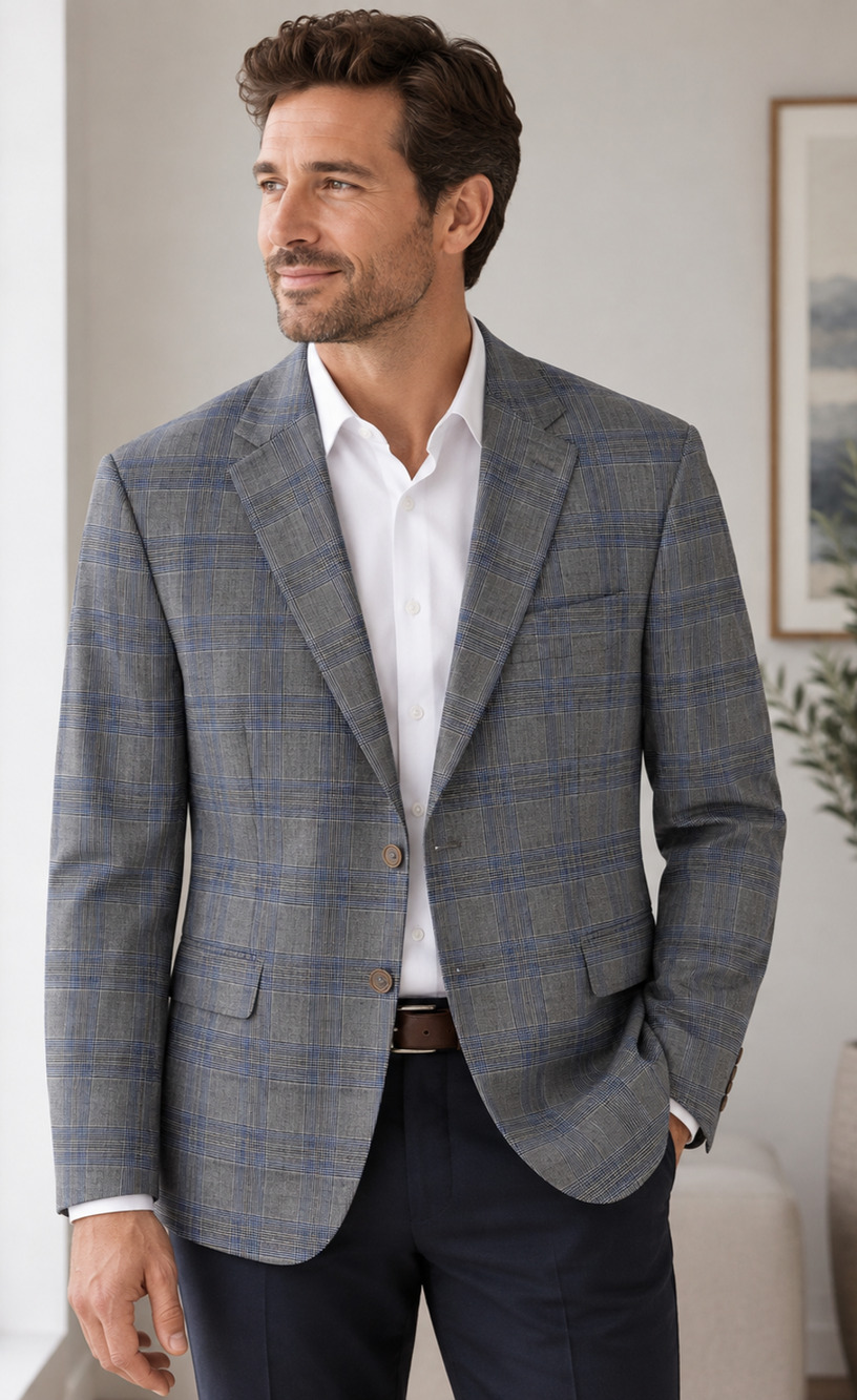 Hart Schaffner Marx Blazer Mens 48L Two Button Single-Breasted Wool Plaid